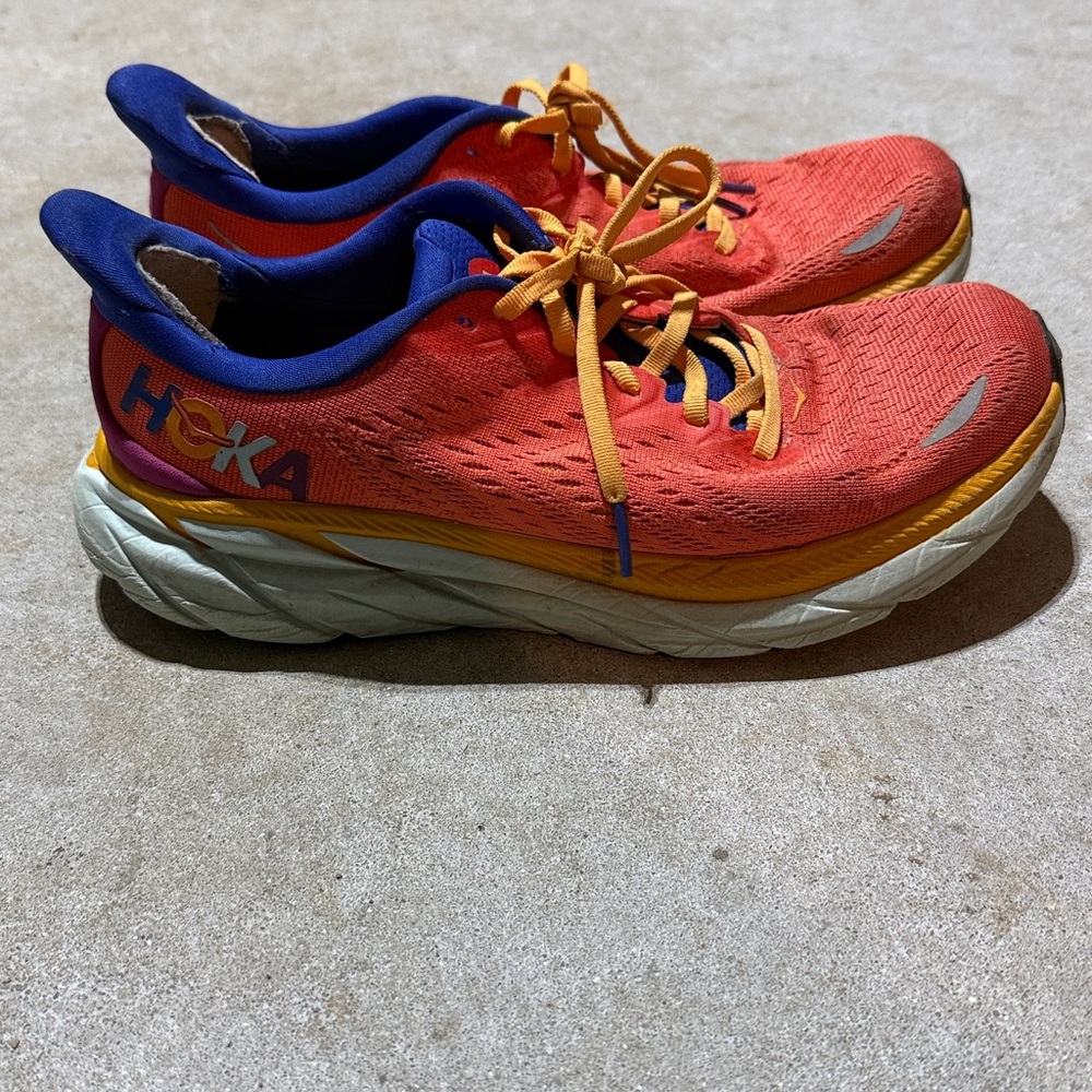 ❌SOLD❌ HOKA Clifton 8 Women’s 8.5B Running Shoes Coral Blue Cushioned Trainer - Picture 3 of 9